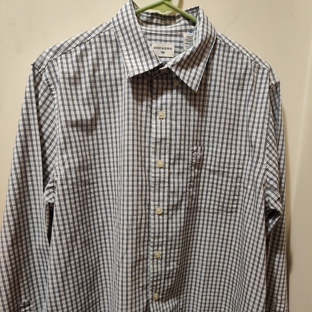 Dockers Men's Button Down Shirt Size Large Black And White Long Sleeve
